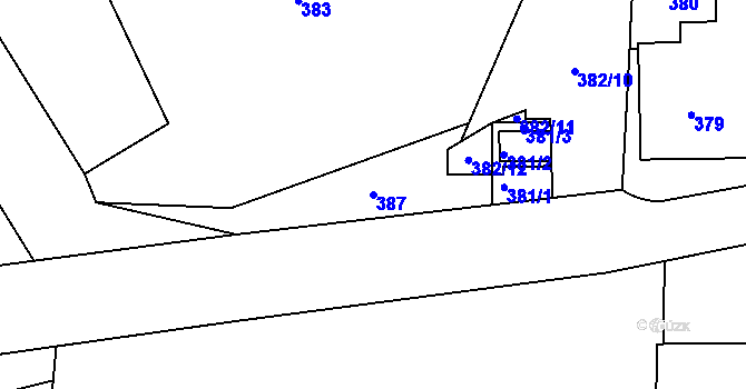 Parcela st. 387 v KÚ Kunratice, Katastrální mapa