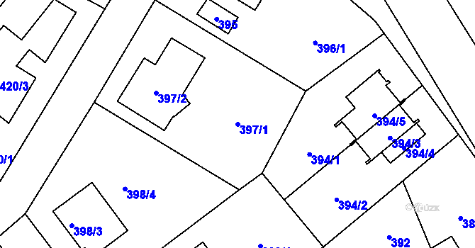 Parcela st. 397/1 v KÚ Kunratice, Katastrální mapa