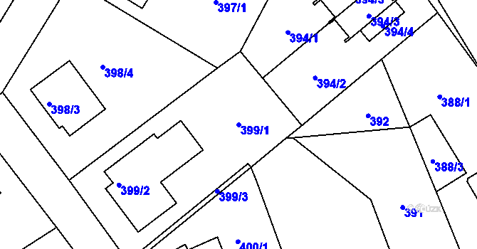 Parcela st. 399/1 v KÚ Kunratice, Katastrální mapa