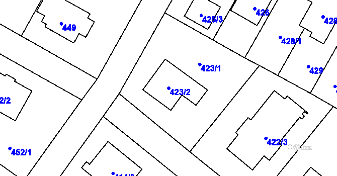 Parcela st. 423/2 v KÚ Kunratice, Katastrální mapa