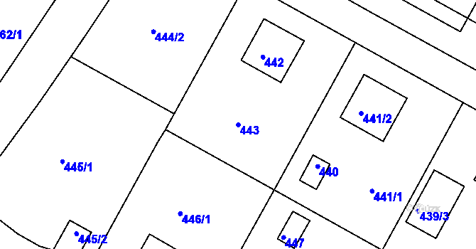 Parcela st. 443 v KÚ Kunratice, Katastrální mapa