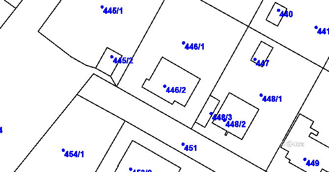Parcela st. 446/2 v KÚ Kunratice, Katastrální mapa