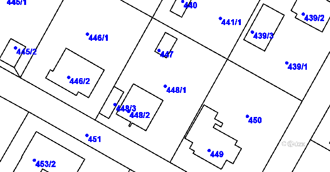 Parcela st. 448/1 v KÚ Kunratice, Katastrální mapa