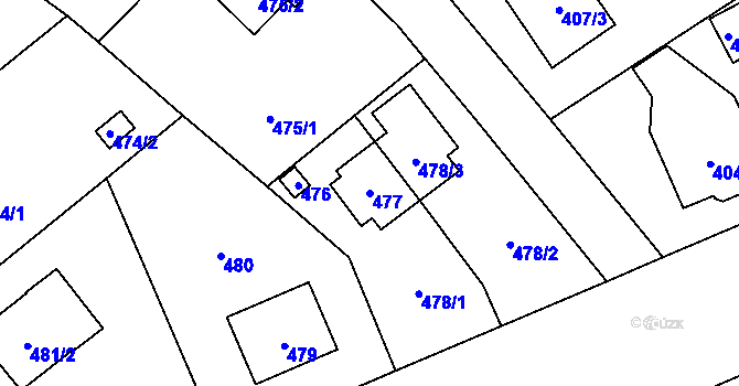 Parcela st. 477 v KÚ Kunratice, Katastrální mapa