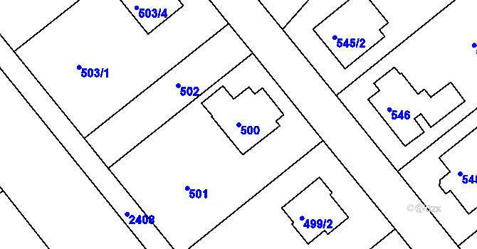 Parcela st. 500 v KÚ Kunratice, Katastrální mapa