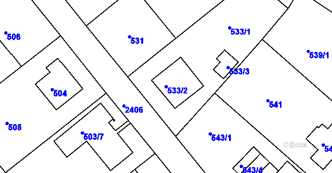 Parcela st. 533/2 v KÚ Kunratice, Katastrální mapa