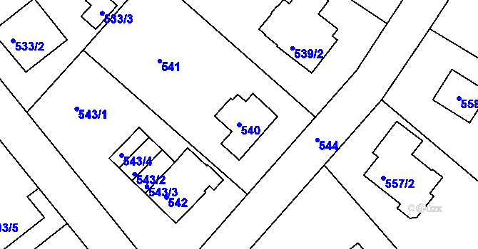 Parcela st. 540 v KÚ Kunratice, Katastrální mapa
