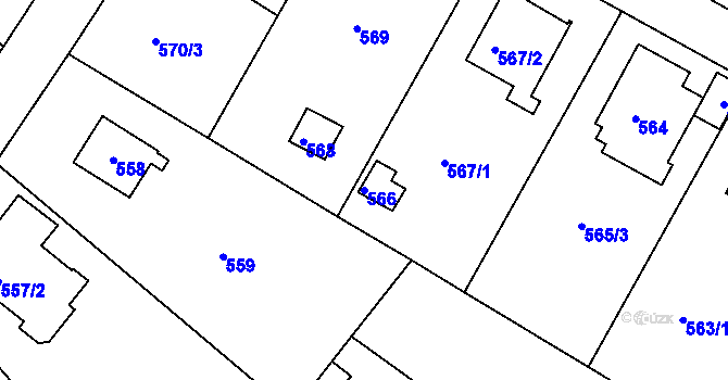 Parcela st. 566 v KÚ Kunratice, Katastrální mapa