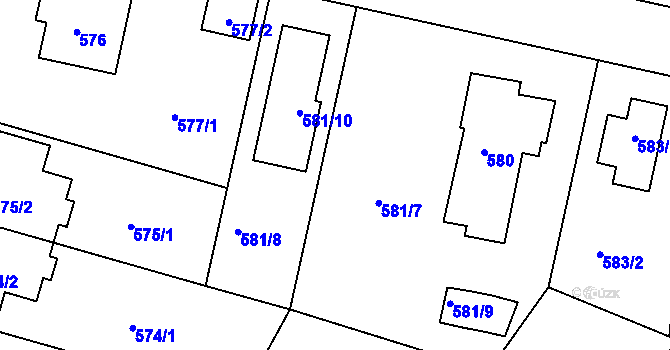 Parcela st. 581 v KÚ Kunratice, Katastrální mapa