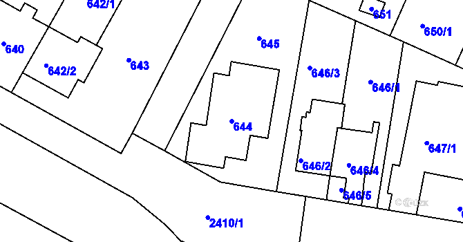 Parcela st. 644 v KÚ Kunratice, Katastrální mapa