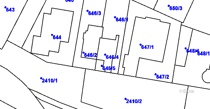 Parcela st. 646/4 v KÚ Kunratice, Katastrální mapa