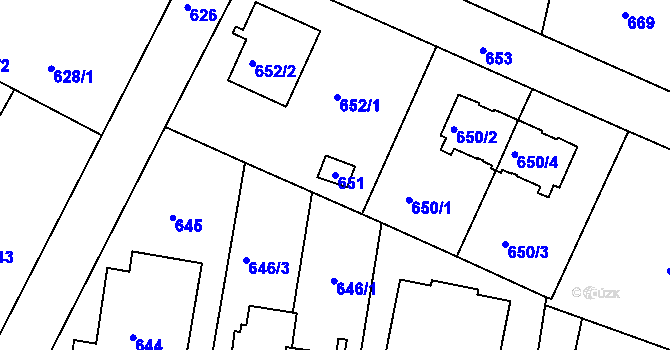 Parcela st. 651 v KÚ Kunratice, Katastrální mapa