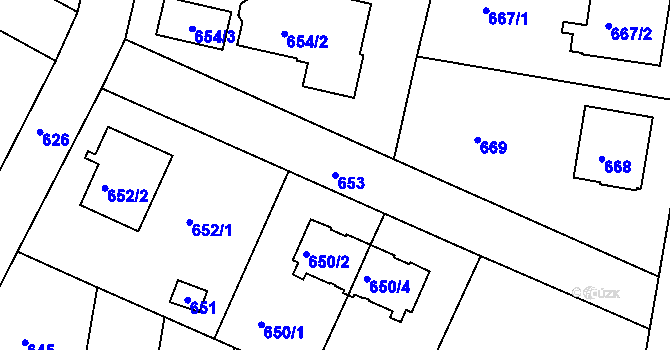 Parcela st. 653 v KÚ Kunratice, Katastrální mapa