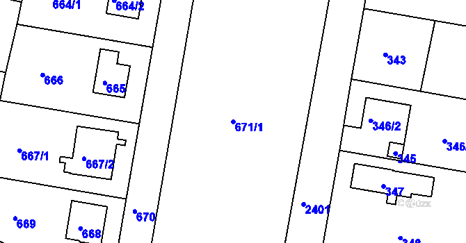 Parcela st. 671/1 v KÚ Kunratice, Katastrální mapa