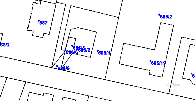 Parcela st. 686/1 v KÚ Kunratice, Katastrální mapa