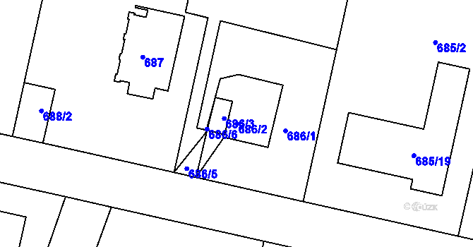 Parcela st. 686/2 v KÚ Kunratice, Katastrální mapa