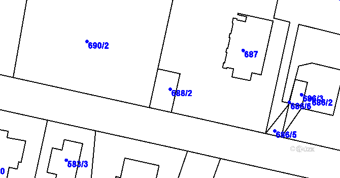 Parcela st. 688/2 v KÚ Kunratice, Katastrální mapa