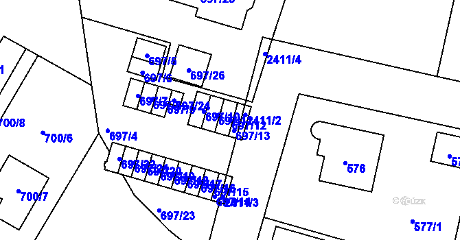 Parcela st. 697/12 v KÚ Kunratice, Katastrální mapa