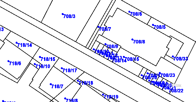 Parcela st. 708/11 v KÚ Kunratice, Katastrální mapa