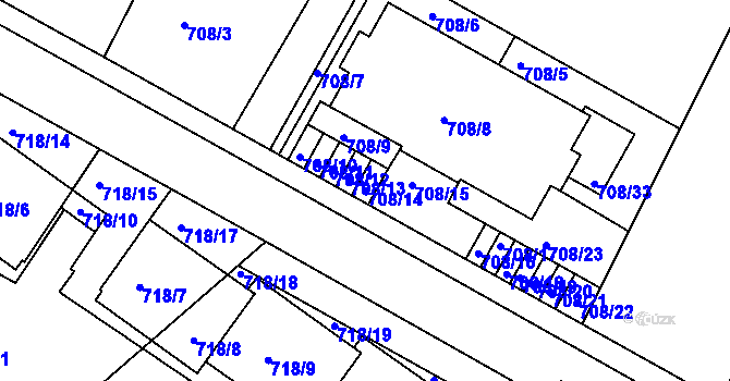 Parcela st. 708/14 v KÚ Kunratice, Katastrální mapa