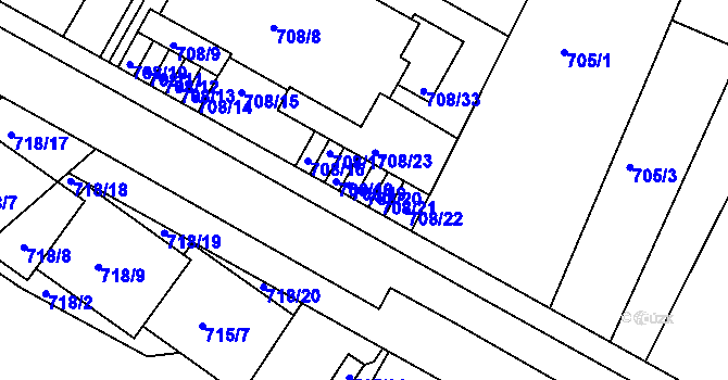 Parcela st. 708/20 v KÚ Kunratice, Katastrální mapa