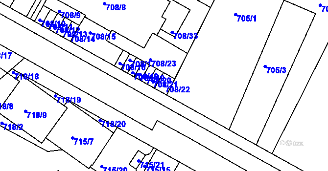 Parcela st. 708/22 v KÚ Kunratice, Katastrální mapa