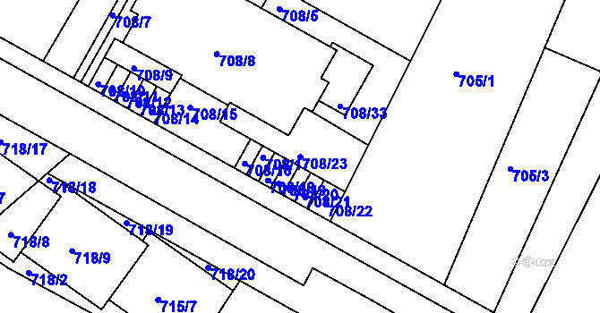 Parcela st. 708/23 v KÚ Kunratice, Katastrální mapa