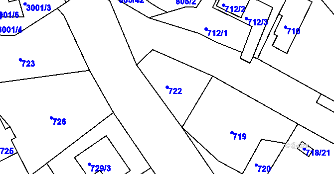 Parcela st. 722 v KÚ Kunratice, Katastrální mapa