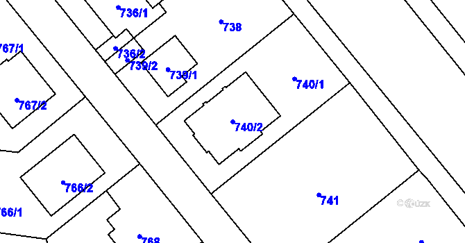 Parcela st. 740/2 v KÚ Kunratice, Katastrální mapa