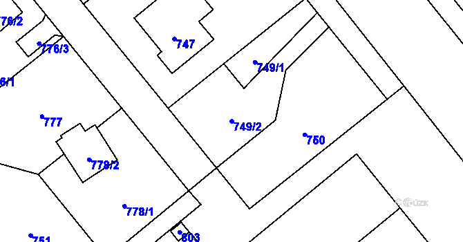 Parcela st. 749/2 v KÚ Kunratice, Katastrální mapa