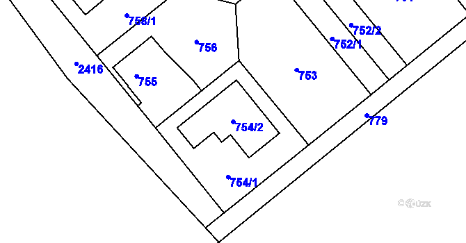 Parcela st. 754/2 v KÚ Kunratice, Katastrální mapa