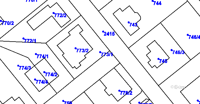 Parcela st. 773/1 v KÚ Kunratice, Katastrální mapa