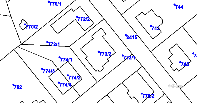 Parcela st. 773/2 v KÚ Kunratice, Katastrální mapa