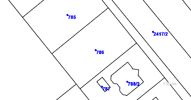 Parcela st. 786 v KÚ Kunratice, Katastrální mapa