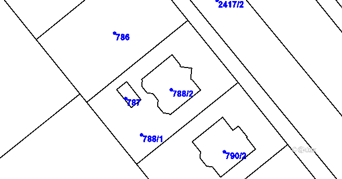 Parcela st. 788/2 v KÚ Kunratice, Katastrální mapa