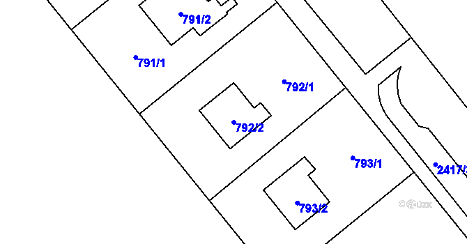 Parcela st. 792/2 v KÚ Kunratice, Katastrální mapa