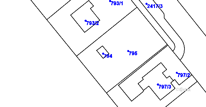 Parcela st. 794 v KÚ Kunratice, Katastrální mapa