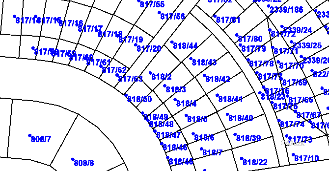 Parcela st. 818/3 v KÚ Kunratice, Katastrální mapa