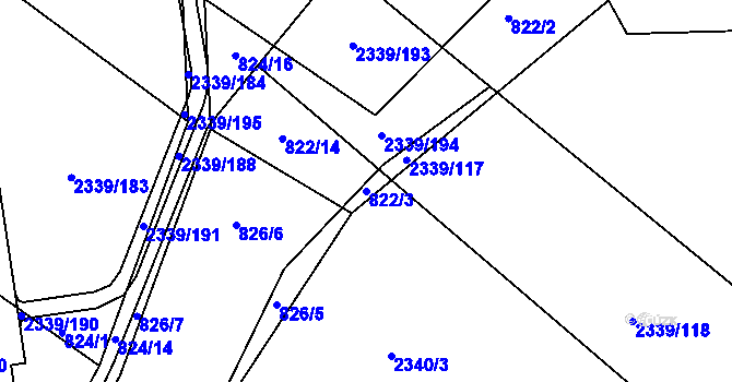 Parcela st. 822/3 v KÚ Kunratice, Katastrální mapa