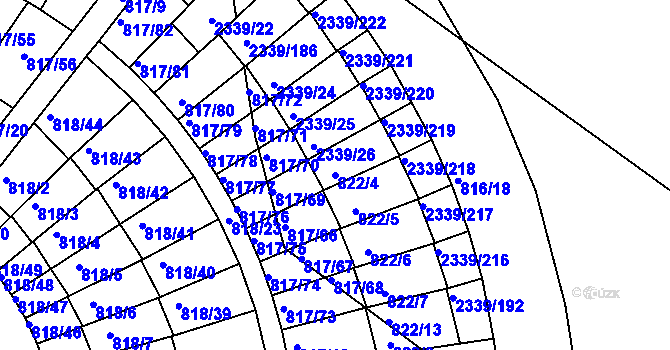 Parcela st. 822/4 v KÚ Kunratice, Katastrální mapa