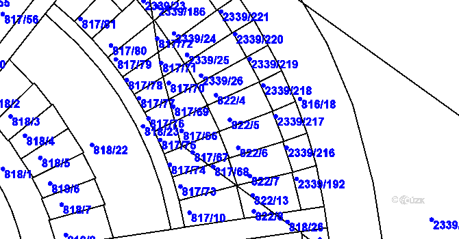 Parcela st. 822/5 v KÚ Kunratice, Katastrální mapa