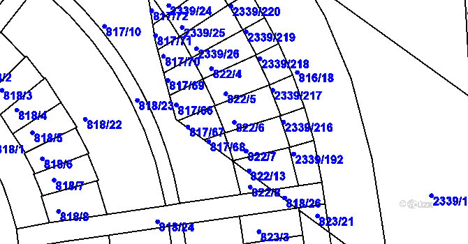 Parcela st. 822/6 v KÚ Kunratice, Katastrální mapa