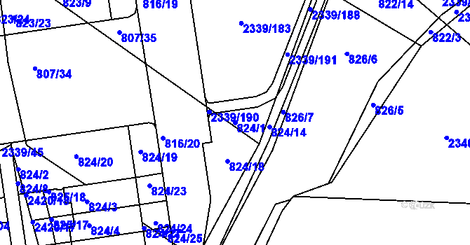 Parcela st. 824/1 v KÚ Kunratice, Katastrální mapa