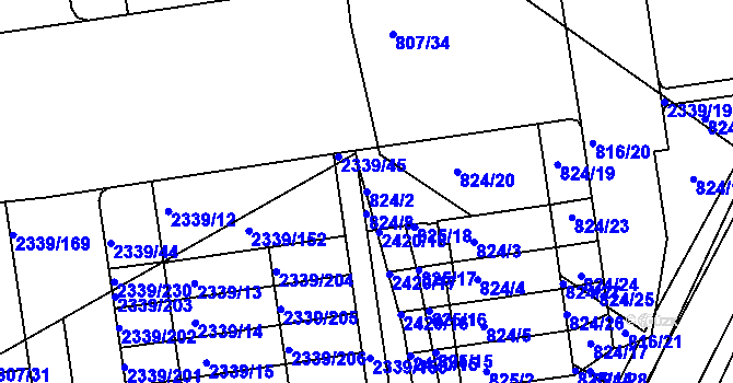 Parcela st. 824/2 v KÚ Kunratice, Katastrální mapa