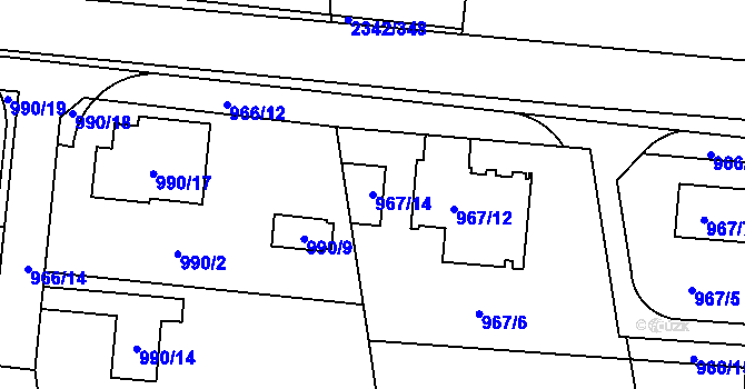 Parcela st. 967/14 v KÚ Kunratice, Katastrální mapa