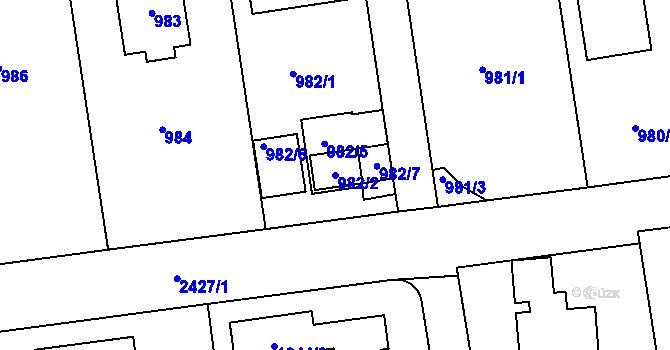 Parcela st. 982/2 v KÚ Kunratice, Katastrální mapa