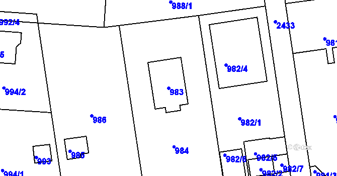 Parcela st. 983 v KÚ Kunratice, Katastrální mapa