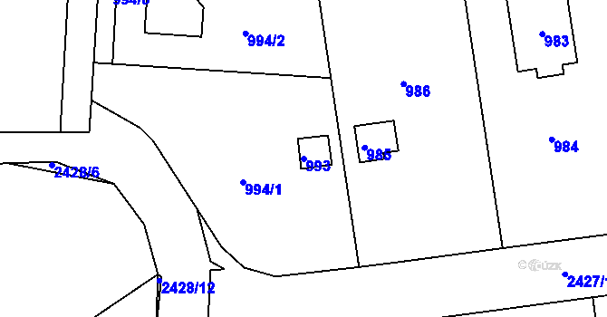 Parcela st. 993 v KÚ Kunratice, Katastrální mapa