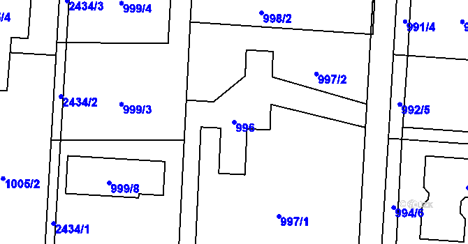 Parcela st. 996 v KÚ Kunratice, Katastrální mapa