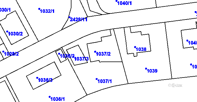 Parcela st. 1037/2 v KÚ Kunratice, Katastrální mapa